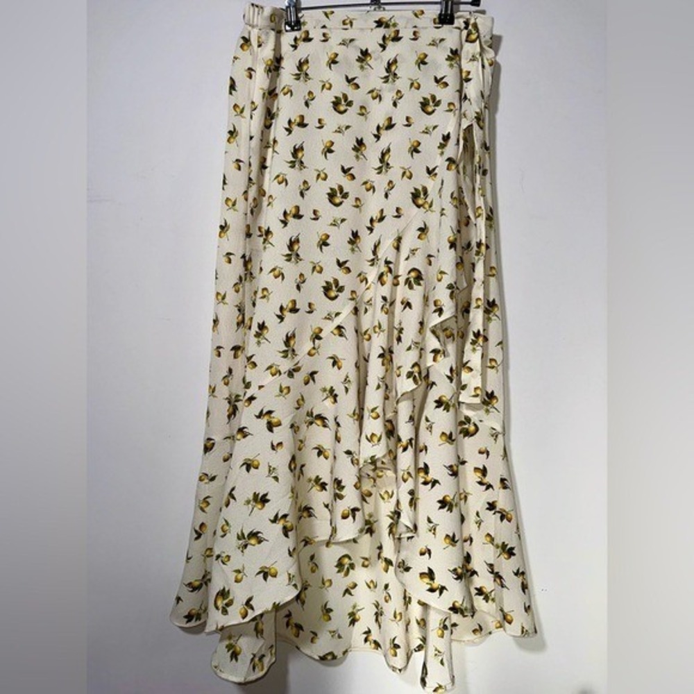 NWT MAX STUDIO Women's Medium Lemon Faux-Wrap Maxi Skirt Fruitcore‎ Boho Ruffles